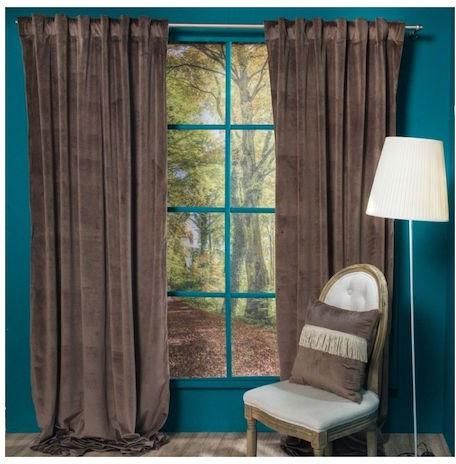 Κουρτίνα Teoran με Τρέσα Velvet Καφέ 140x260cm