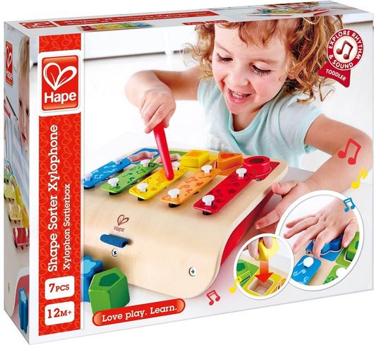 Μουσικό Παιχνίδι Hape Early Melodies Ξύλινο Ξυλόφωνο Shape Sorter E0334