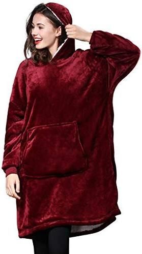 Κουβέρτα Huggle Hoodie Βελουτέ με Μανίκια Κόκκινη