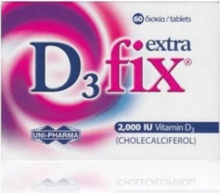 UNI-PHARMA D3 Fix Extra Βιταμίνη για Ενίσχυση του Ανοσοποιητικού & την Υγεία των Οστών 2000iu 60 ταμπλέτες
