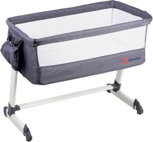 Λίκνο Lionelo Theo με Στρώμα και Πλαϊνό Άνοιγμα Dark Grey