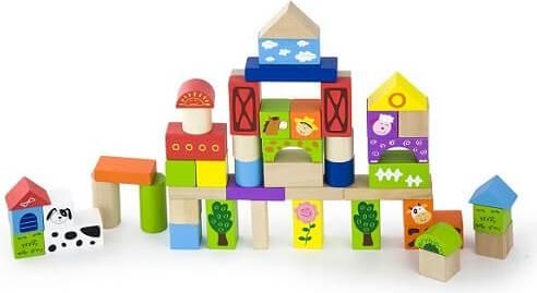 Viga Τουβλάκια κατασκευών σετ 50 τεμάχια 'Φάρμα' σε κουβαδάκι