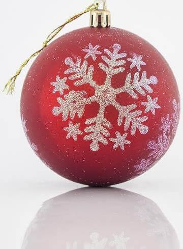 Χριστουγεννιάτικη Μπάλα Πλαστική Κόκκινη με Λευκή Νιφάδα 6τμχ