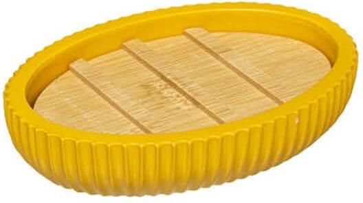 Σαπουνοθήκη Μπάνιου με Λεπτομέρεια Bamboo Μουσταρδί από Πολυρεσίνη 12.5x9x2.5cm