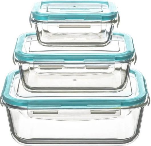 Σετ Φαγητοδοχεία Γυάλινα 3 Τεμαχίων Γαλάζιο 23x16.5x8.5cm