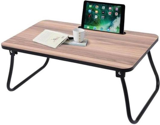 Δίσκος Σερβιρίσματος Ξύλινο Πτυσσόμενο Τραπεζάκι με Μεταλλικό Σκελετό & Βάση Στήριξης για Tablet 52x30x22cm
