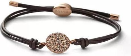 Γυναικείο Βραχιόλι Fossil Καφέ Δερμάτινο Κορδόνι & Ατσάλινη Λεπτομέρεια Ροζ Χρυσό JF00118791