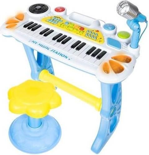 Παιδικό Πιάνο με Σκαμπό & Μικρόφωνο Γαλάζιο 60x4x22cm