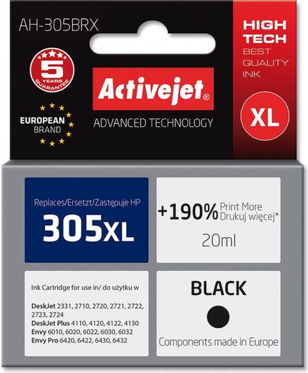 Active Jet Συμβατό Μελάνι Εκτυπωτή InkJet HP 305XL 3YM62AE 700 Σελίδων 20ml Μαύρο