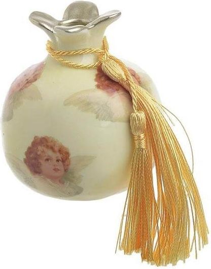 Επιτραπέζιο Γούρι Inart Ρόδι Εκρού από Κεραμικό Υλικό 6.5x6.5cm