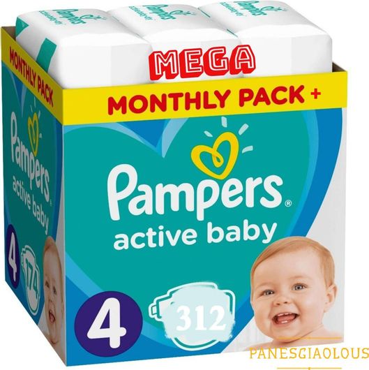 Πάνες με Αυτοκόλλητο Pampers Active Baby No.4 για 9-14kg 312τμχ