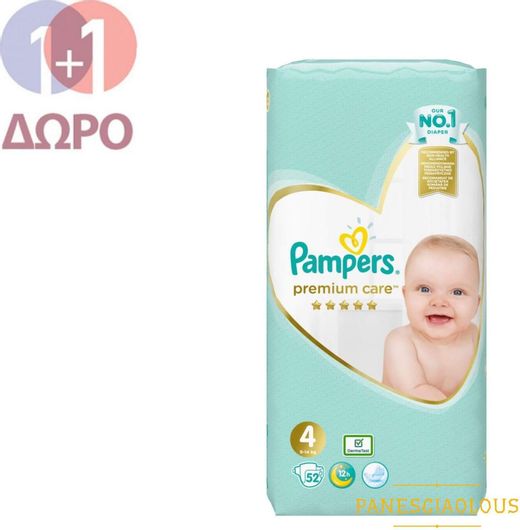 Πάνες με Αυτοκόλλητο Pampers Premium Care No.4 για 9-14kg 104τμχ