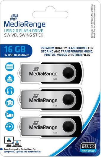 MediaRange MR910-3 16GB 3 x USB 2.0 Ασημί