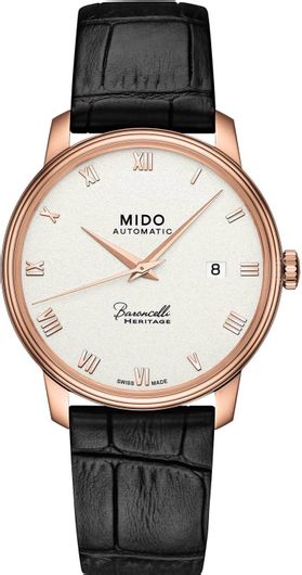 Ανδρικό Ρολόι Mido M027.407.36.013.00 Baroncelli III Heritage Automatic Δερμάτινο Λουράκι Μαύρο