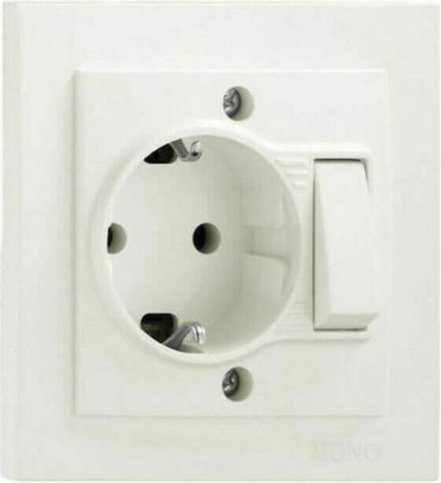 Μονή Χωνευτή Πρίζα Ρεύματος με Διακόπτη Eurolamp Λευκό 147-12250