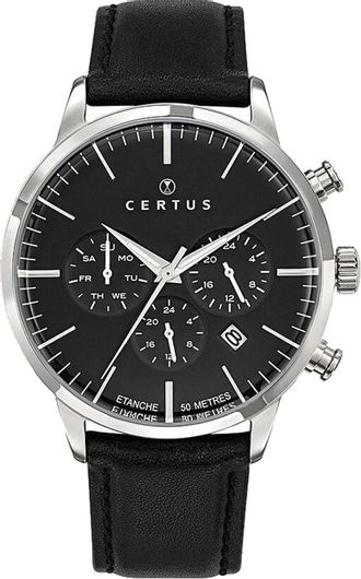 Ανδρικό Ρολόι Certus Mens Δερμάτινο Λουράκι Μαύρο