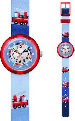 Ρολόι Παιδικό Flik Flak με Υφασμάτινο Λουράκι City of Life Firestruck ZFBNP160 Γαλάζιο