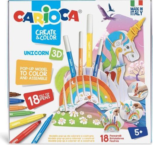 Σετ Ζωγραφικής Carioca Creat & Color Unicorn 3D με 18 Μαρκαδόρους