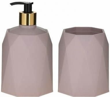 Σετ Ντισπένσερ & Ποτηροθήκη Μπάνιου Inart Πλαστικό 2τμχ Ροζ