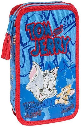 Κασετίνα Γεμάτη με 2 Θήκες Graffiti Tom & Jerry 14133 σε Γαλάζιο χρώμα