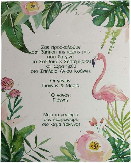 Προσκλητήριο Βάπτισης Φλαμίνγκο (flamingo)