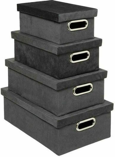 Κουτί Αποθήκευσης Πλαστικό με Καπάκι 4τμχ Μαύρο