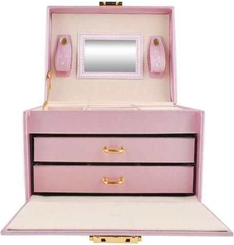 Μπιζουτιέρα Κουτί Cb με Συρτάρι & Καθρέφτη 17.5x13.8x13.5cm Ροζ