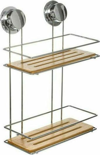 Ραφιέρα Μπάνιου AT000193 Επιτοίχια Μεταλλική με 2 Ράφια και Βεντούζες 25x13.2x36.50cm Καφέ