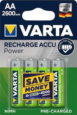 Varta Recharge Accu Power Επαναφορτιζόμενες Μπαταρίες AA Ni-MH 2600mAh 1.2V 4τμχ