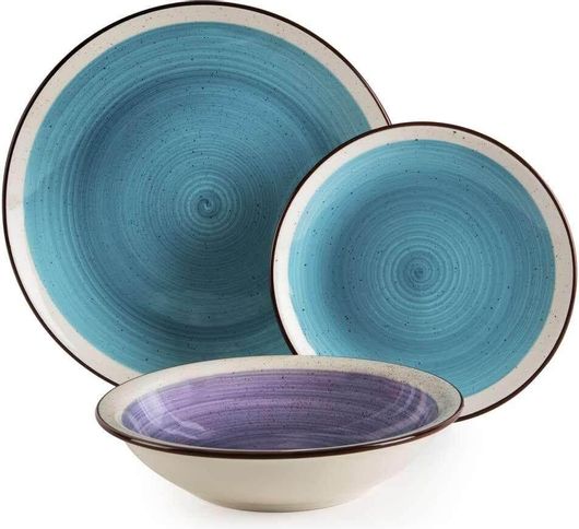 Πιάτα Κεραμικά Μπλε Μωβ Σετ 18τμχ Crazy Azzurro