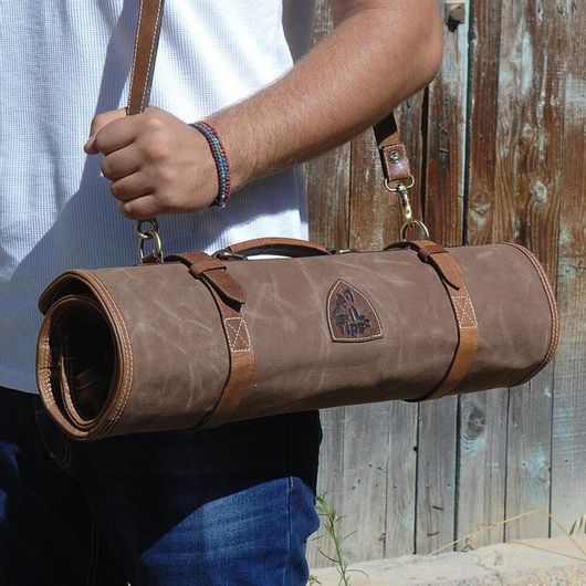 Θήκη μαχαιριών Tips Με Καφέ Δέρμα Και Καφέ Καμβά