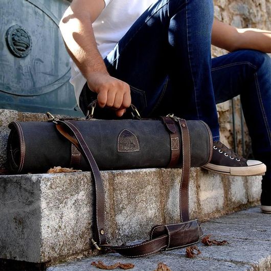 Θήκη μαχαιριών Tips Με Καφέ Σκούρο Δέρμα Και Γκρί Καμβά
