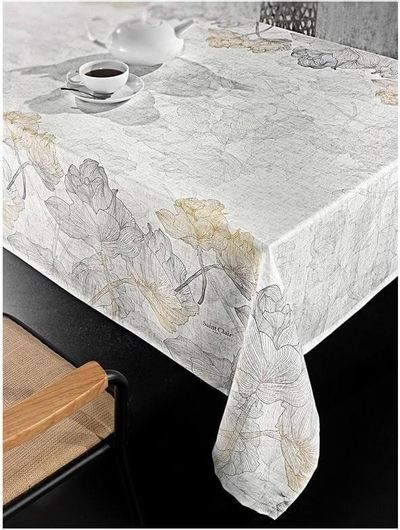 Τραπεζομάντηλο Αλέκιαστο Μπεζ με Σχέδια Λουλούδια 145x180cm Beige