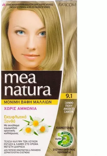 Farcom Mea Natura Βαφή Μαλλιών Χωρίς Αμμωνία 9.1 Ξανθό Πολύ Ανοικτό Σαντρέ 60ml