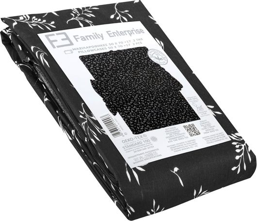 Μαξιλαροθήκες Family Enterprise Σετ 2τμχ 50x70+17cm 100% Βαμβακερές Μαύρες Εμπριμέ 007437Σ8