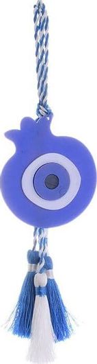 Κρεμαστό Γούρι Inart με Ρόδι Γαλάζιο από Γυαλί 8x24cm