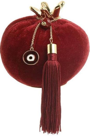 Επιτραπέζιο Γούρι Inart με Ρόδι Μπορντώ από Ύφασμα 9x9cm