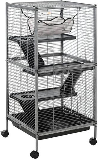 Κλουβί για Τρωκτικά PawHut Τροχήλατο Μεταλλικό με 4 Επίπεδα 52 x 52 x 113.5cm D51-153