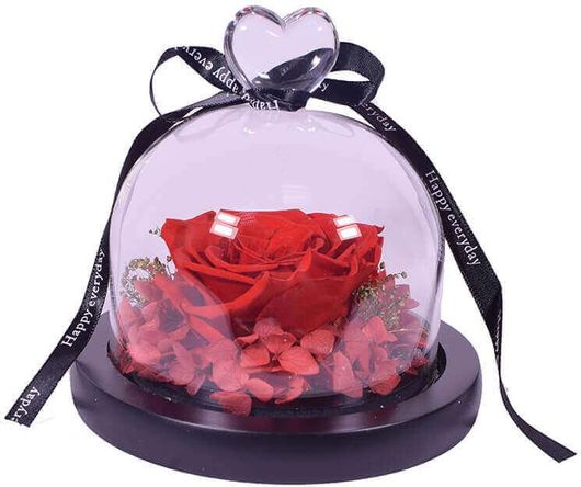 Τεχνητά Λουλούδια Forever Rose Τριαντάφυλλο σε Γυάλα 13cm Κόκκινο