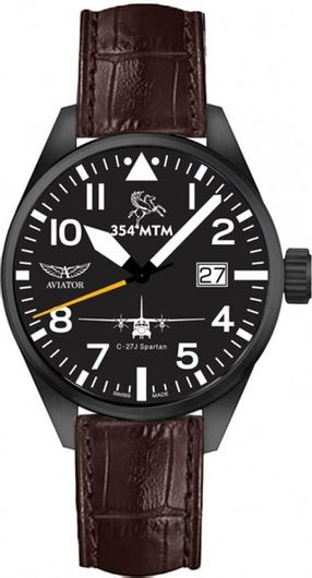 Ανδρικό ρολόι Aviator Limited Edition for HAF 354 Squadron Δερμάτινο Λουράκι V122.5.148 354.4 Καφέ
