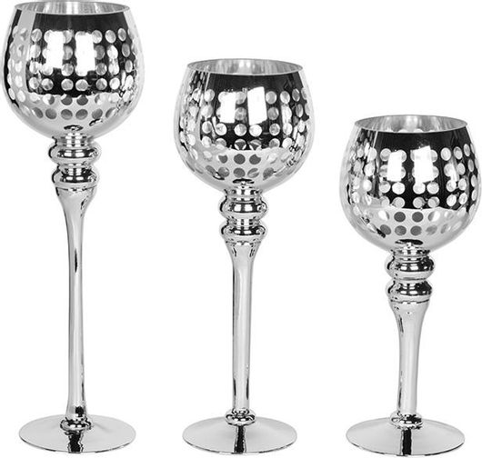 Σετ Κηροπήγια Keskor Γυάλινα Ασημί Κολωνάτα 3τμχ 73409