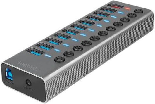 Hub LogiLink USB 3.2 11 Θυρών με σύνδεση USB-A & Θύρα Φόρτισης & Εξωτερική Παροχή Ρεύματος Γκρι