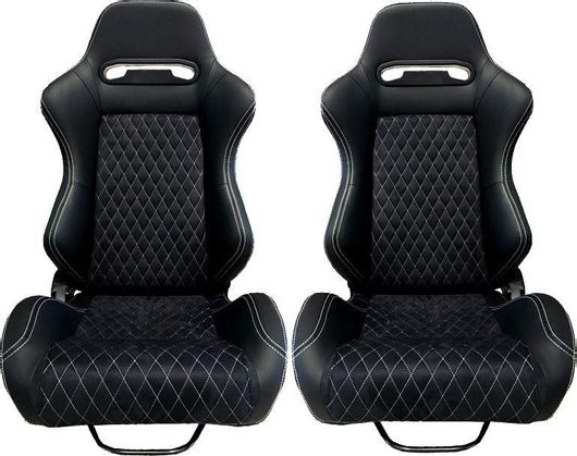 Καθίσματα Αυτοκινήτου Carner Bucket Zeus Δερματίνη / Suede Alcantara Μαύρο με Άσπρες Ραφές Σετ 2τμχ