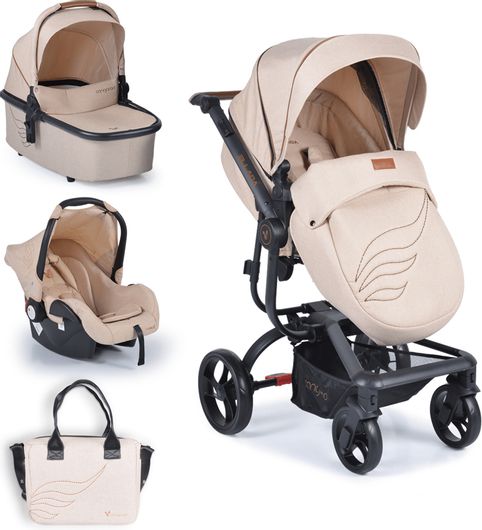 Πολυκαρότσι Moni Ellada 3800146235611 3 σε 1 με Πορτ Μπεμπέ και Κάθισμα Αυτοκινήτου Μπεζ