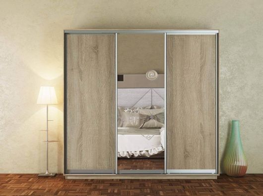 Ντουλάπα Ρούχων Martin 6WAR200SNM Τρίφυλλη Συρόμενη με Καθρέπτη 200x60x215cm Sonoma