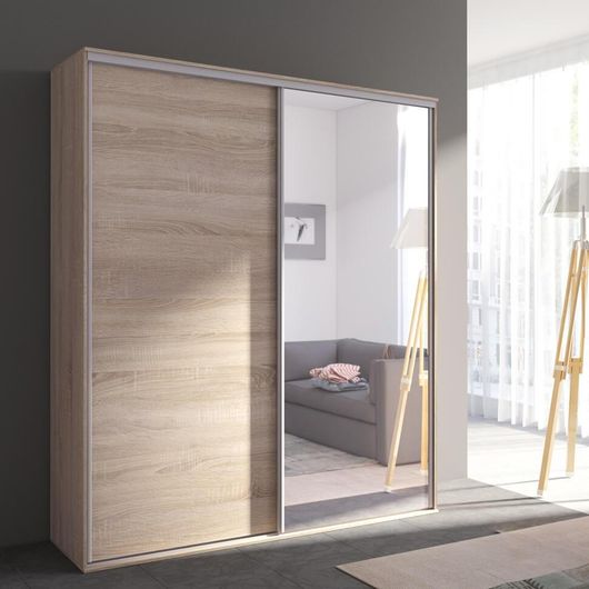 Ντουλάπα Ρούχων Martin Madrid 6WAR180SNM Δίφυλλη Συρόμενη με Καθρέπτη 180x60x215cm Sonoma