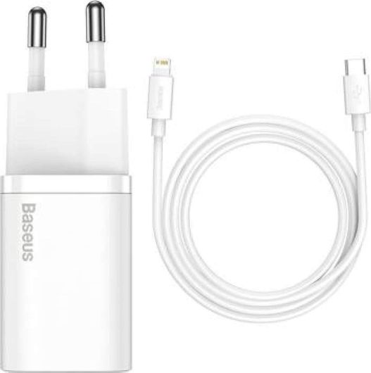 Baseus Φορτιστής με Θύρα USB-C & Καλώδιο USB-C - Lightning 20W Power Delivery Λευκός Super Si