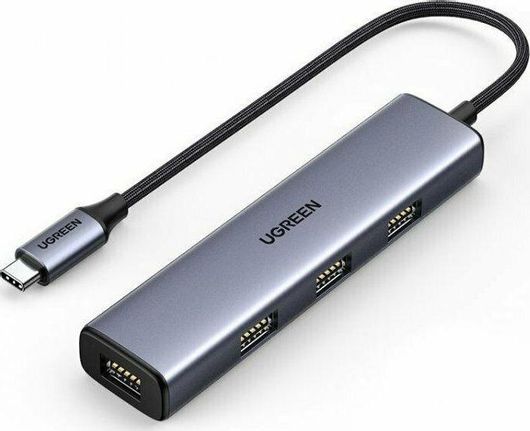 USB Hub Ugreen CM473 USB 3.2 4 Θυρών με Σύνδεση USB-A & Θύρα Φόρτισης Γκρι