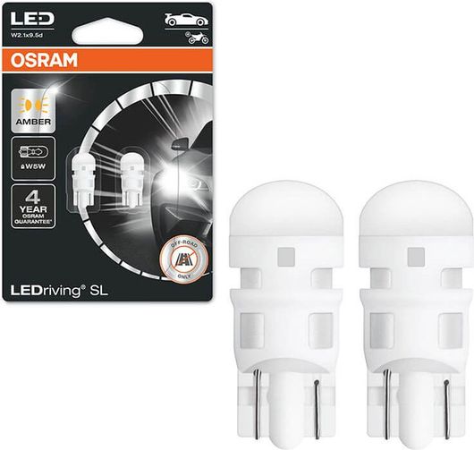 Λάμπα Αυτοκινήτου Osram LED γιαT10 12V 1W 2827DYP02B Πορτοκαλί 2τμχ