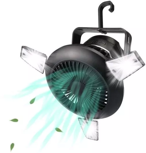 Φορητός Ανεμιστήρας για Camping με Led Φώτα, Ηλιακής Φόρτισης HM-04U01T